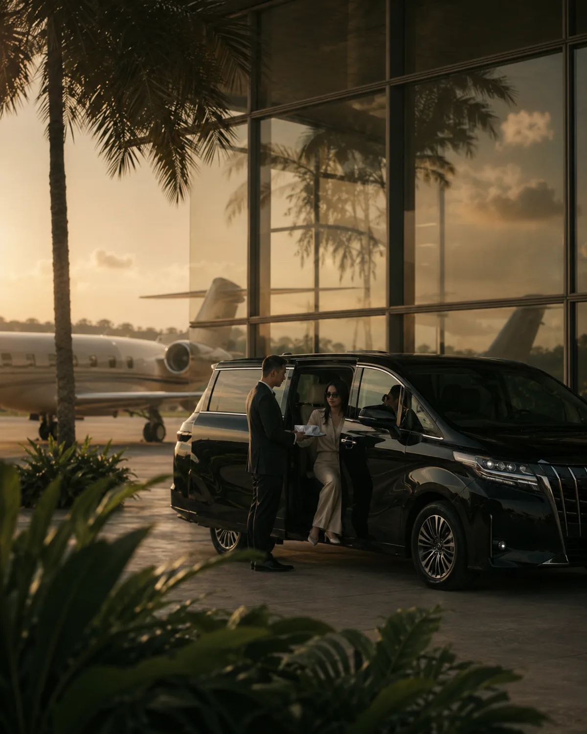 Black Toyota Alphard with chauffeur for private airport transfer in Phuket