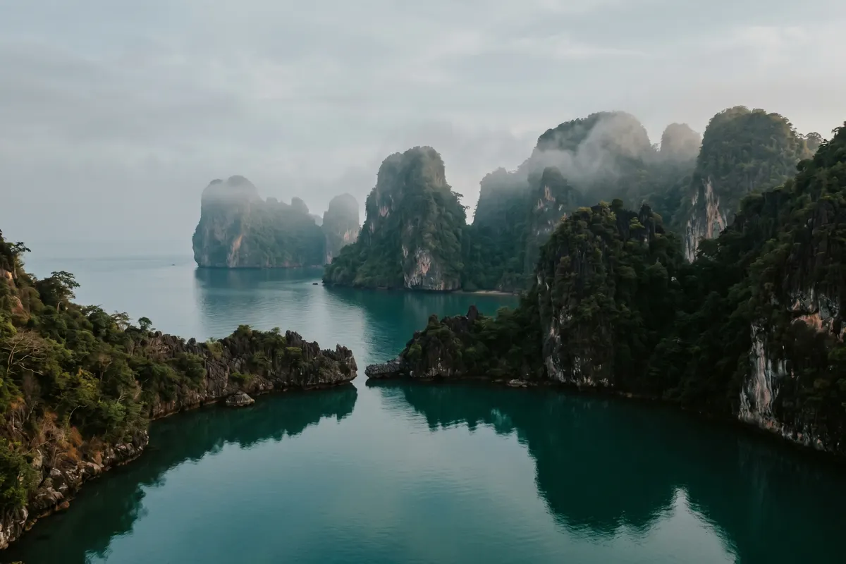 Limestone islands and turquoise water in the Andaman Sea near Phuket